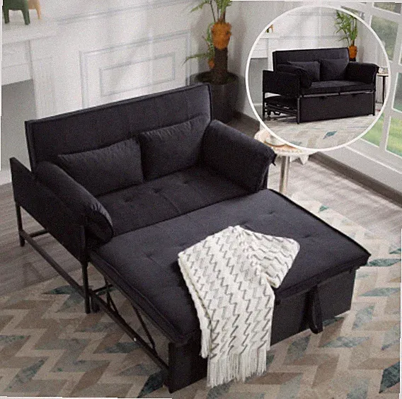 46" Velvet Sleeper Sofa Bed Loveseat Twin Size 5-Position Recline 2 Pillow Black