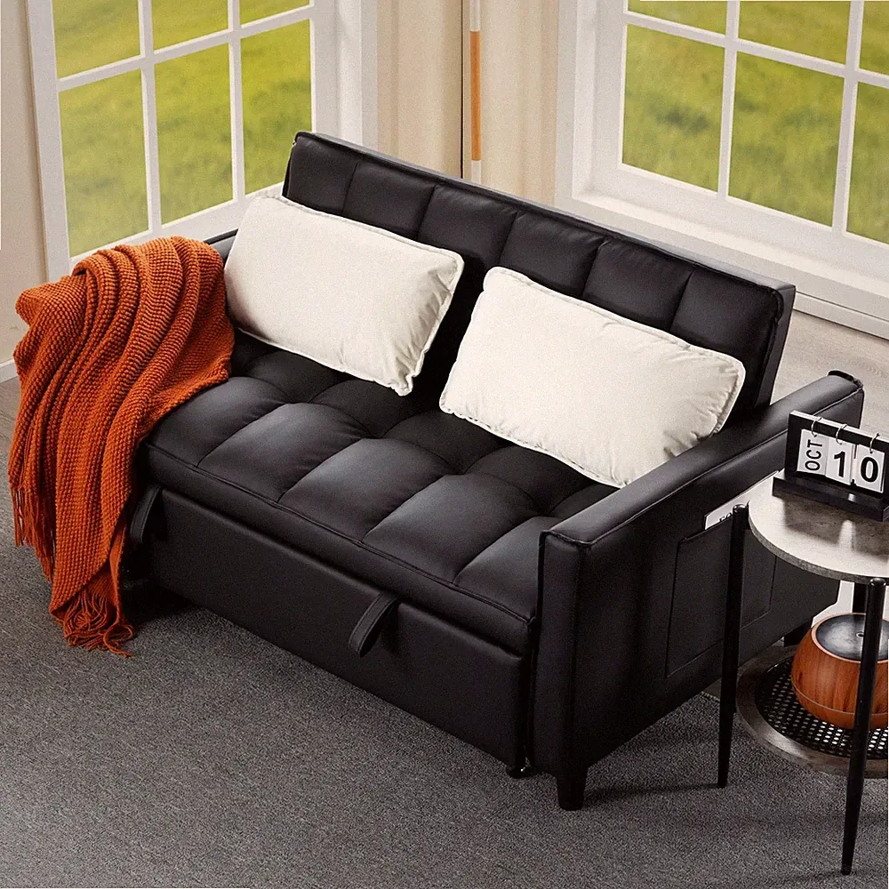 54" Pull Out Sleeper Sofa Bed Loveseat Reclining Back w/Storage 2 Seater Couch