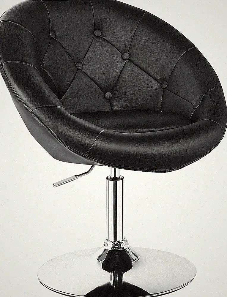 Adjustable Black Leather Swivel Accent Chair with Chrome Frame and Tufted Back