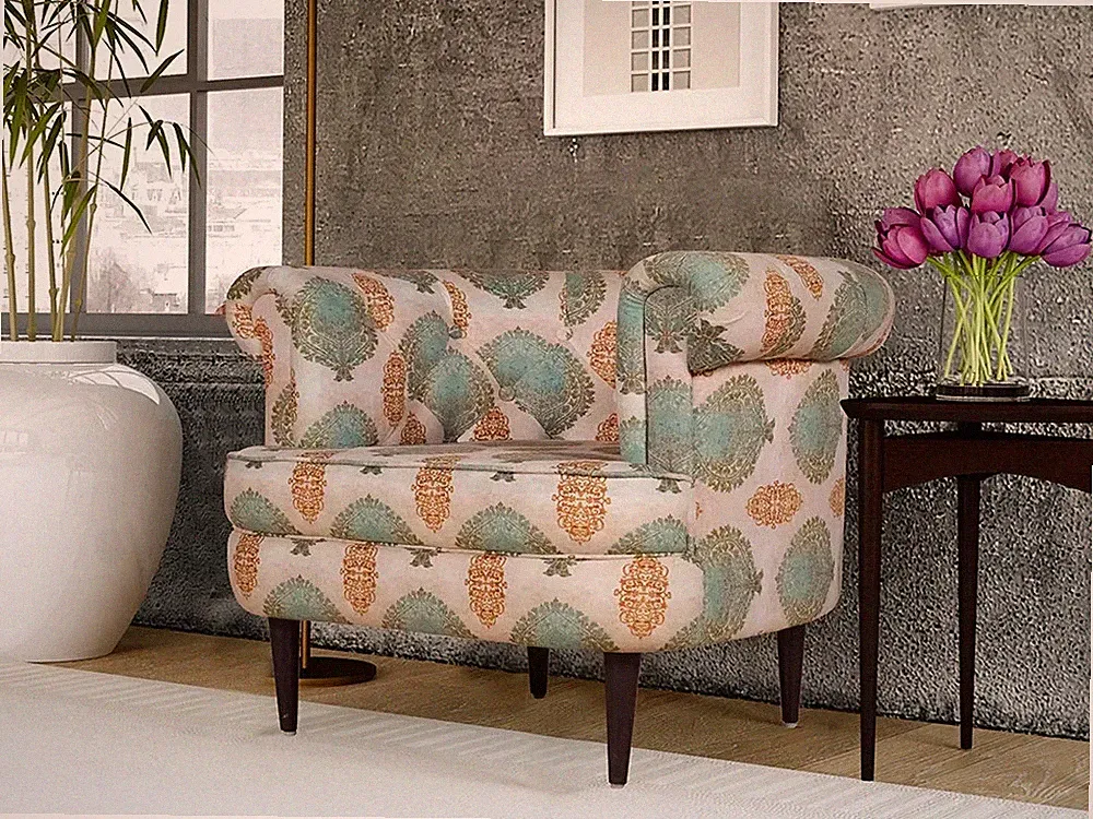 Bardot Lounge Chair In Floral Premium Suede Modern Room Living Solid Wood