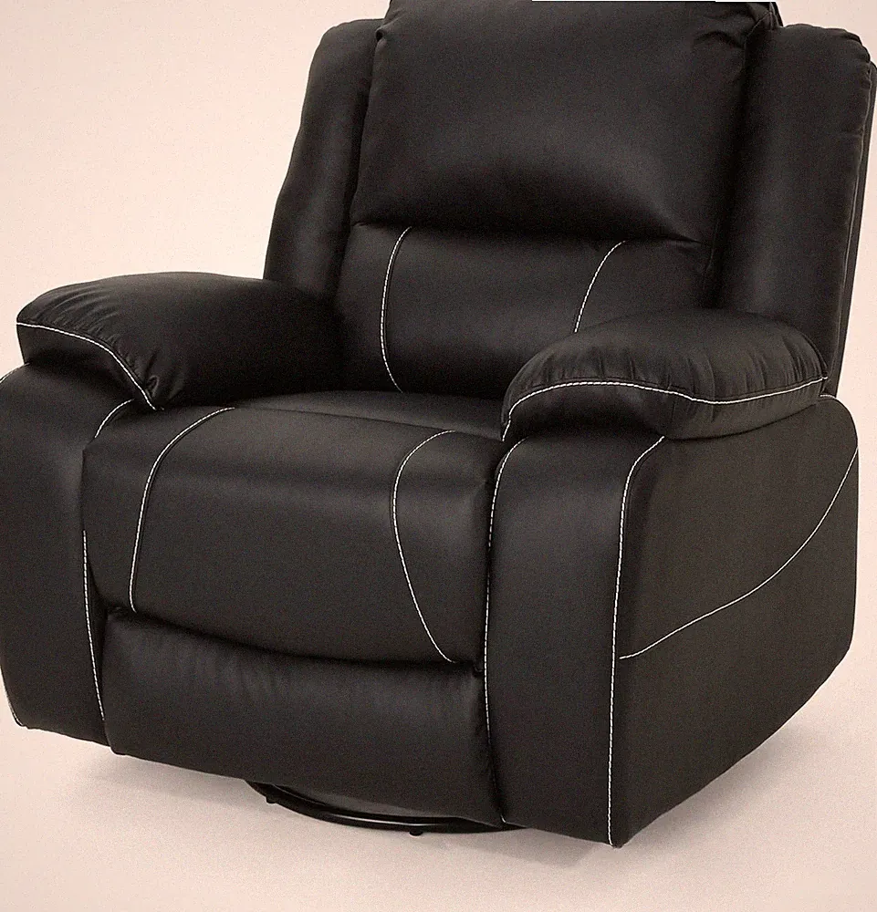 Classic Black Leather Swivel Recliner Chair - Teresa Tufted Design