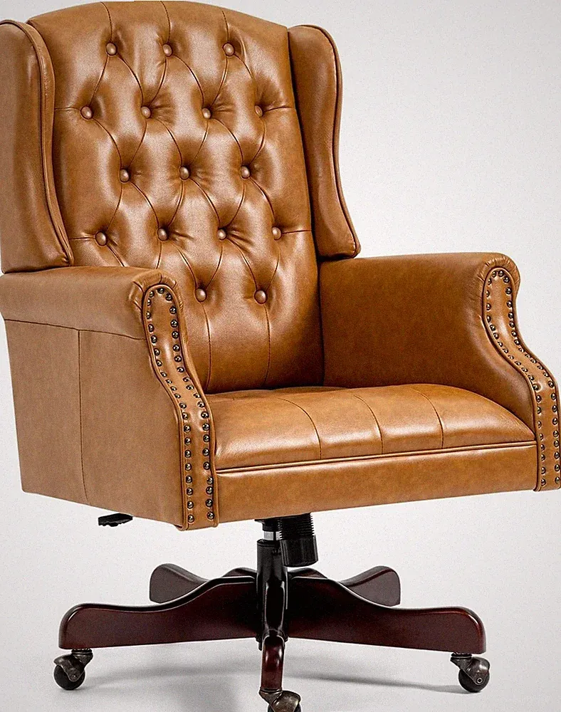 Executive Office Chair, Leather Wingback Home Office Desk Chair with Tufted Back