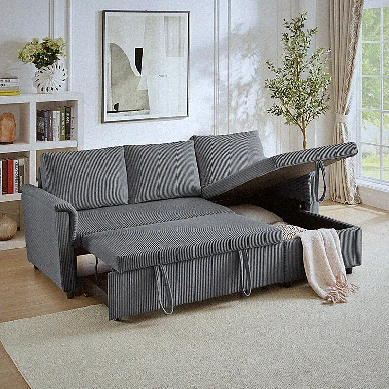L Shape Sleeper Couch Convertible Modular Sectional Sofa Bed with Storage Chaise