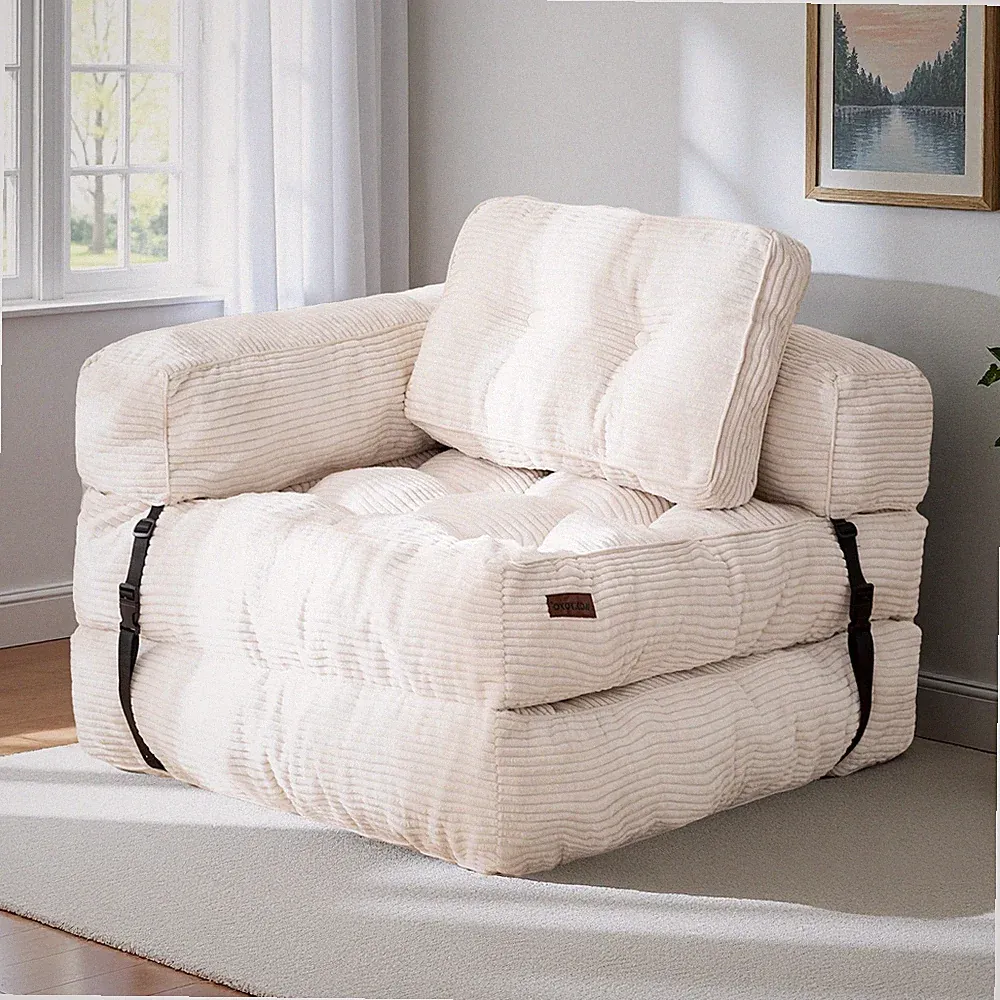 MAXYOYO 8" Folding Sofa Bed,L-Shaped Convertible Bean Bag Chair with Armrest