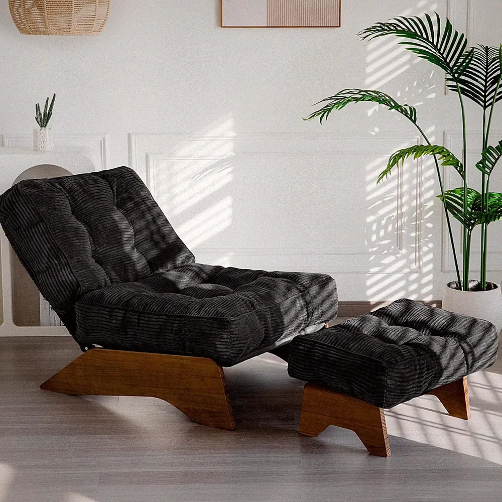 Modern Accent Chair with Ottoman, Adjustable Backrest, Black