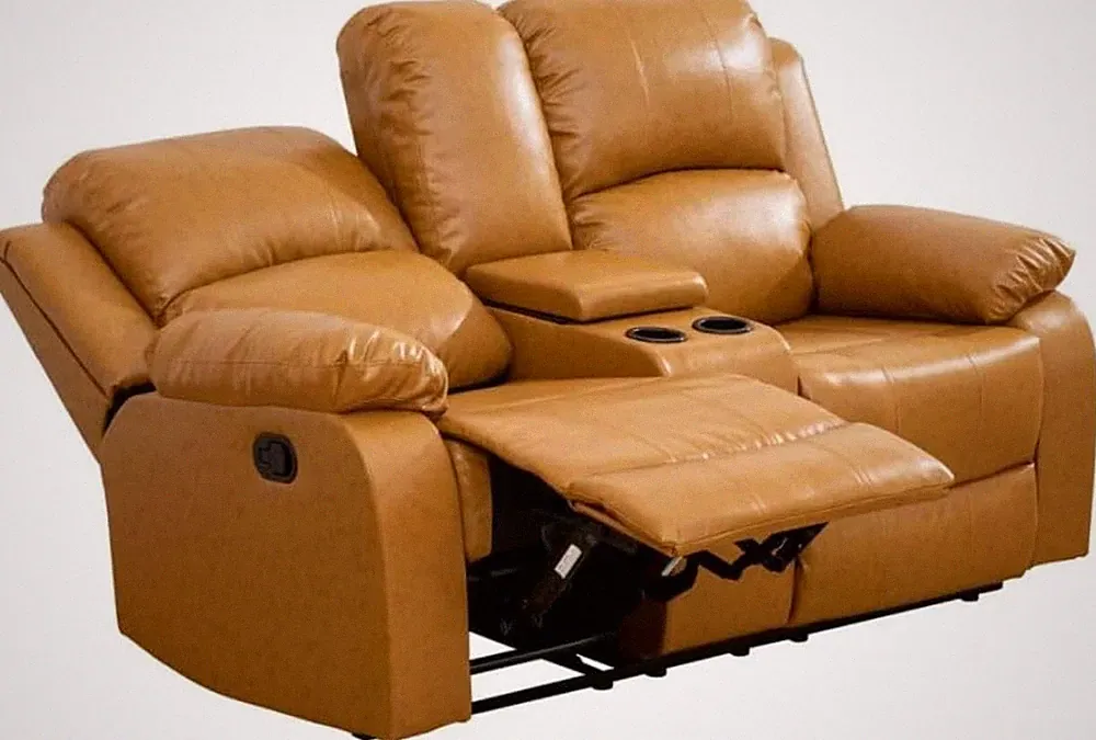 Modern Recycled Leather Reclining Loveseat Sofa for Small Spaces - Ginger