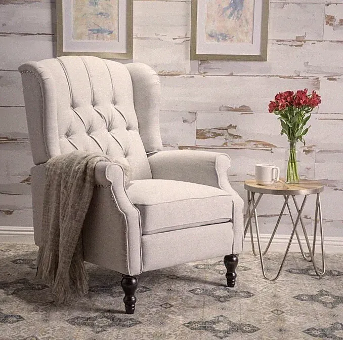 New Grey Tufted Fabric Wing Back Recliner Club Chair Living Room Office Arm Rest