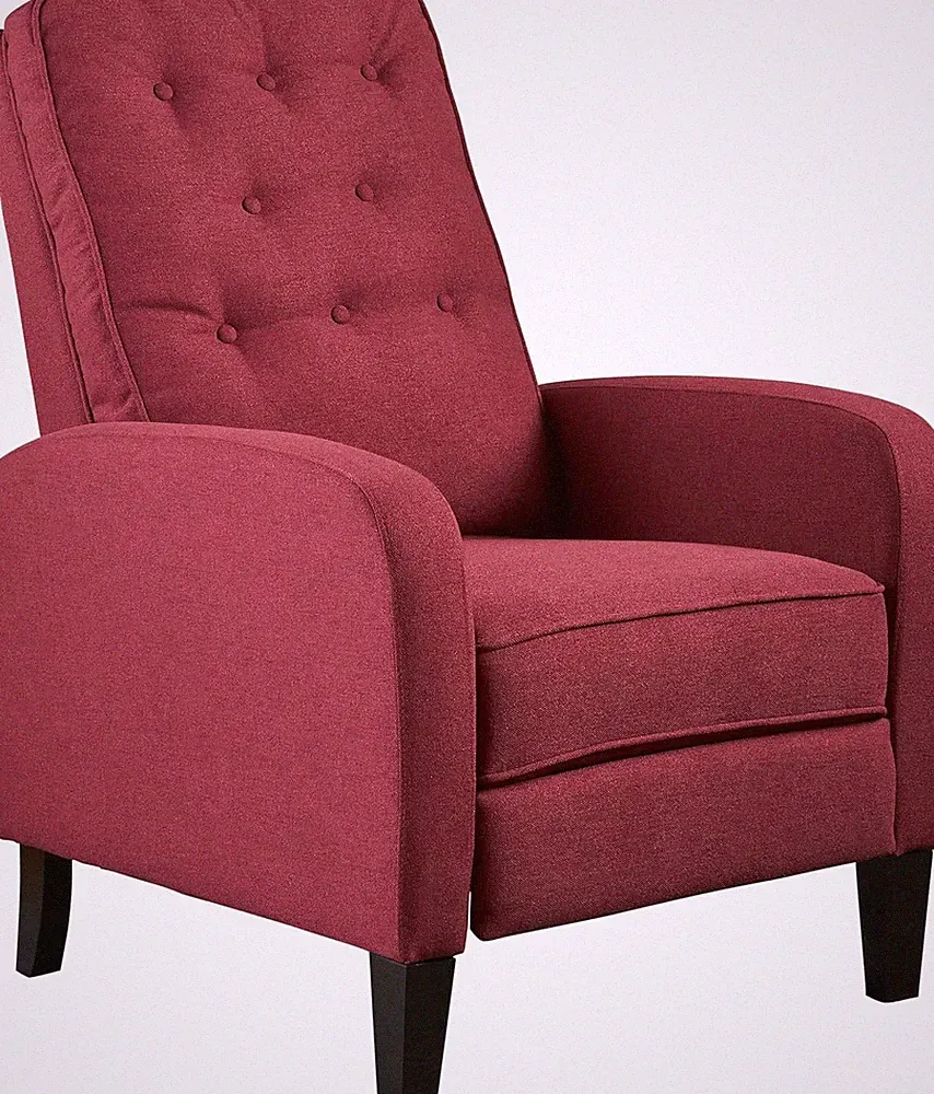 Nievis Tufted Fabric Recliner in Deep Red and Dark Brown by Christopher Knight H