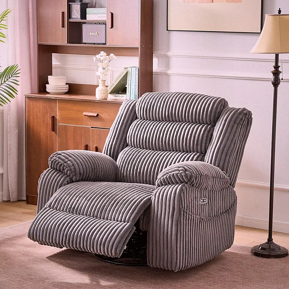 Oversized Swivel Recliner Chair with Massage, Heat & USB-C Ports