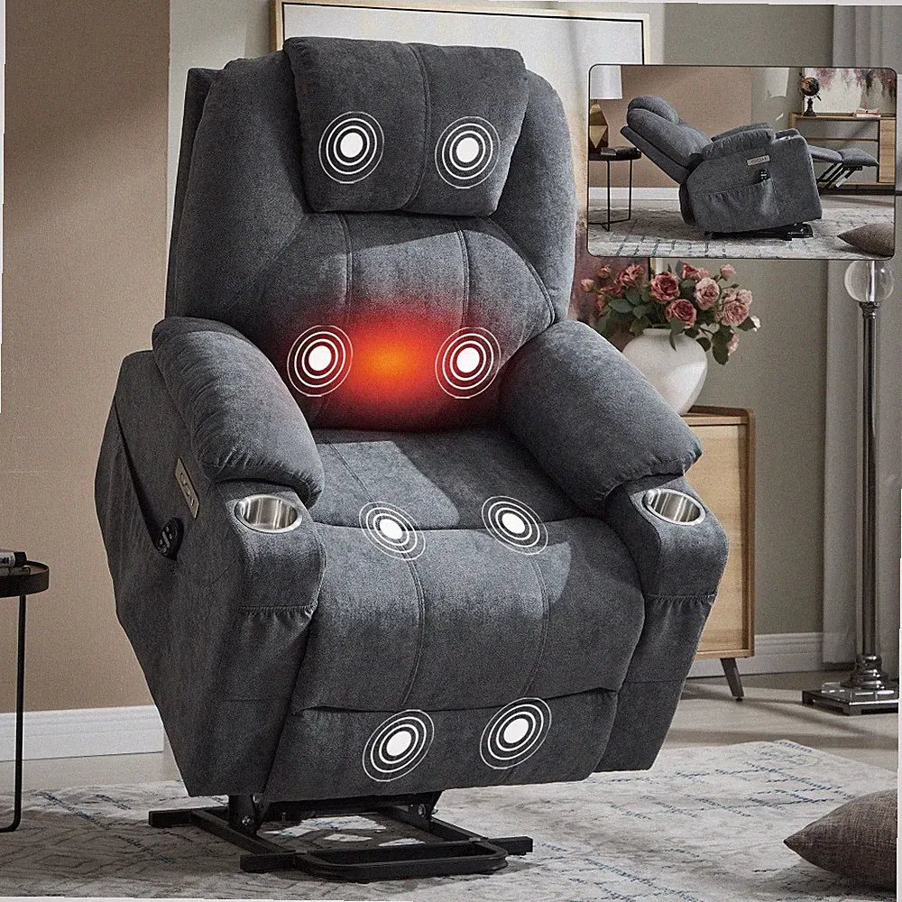Power Lift Recliner Chair for Elderly Vibration Massage Lumbar Heating USB Port